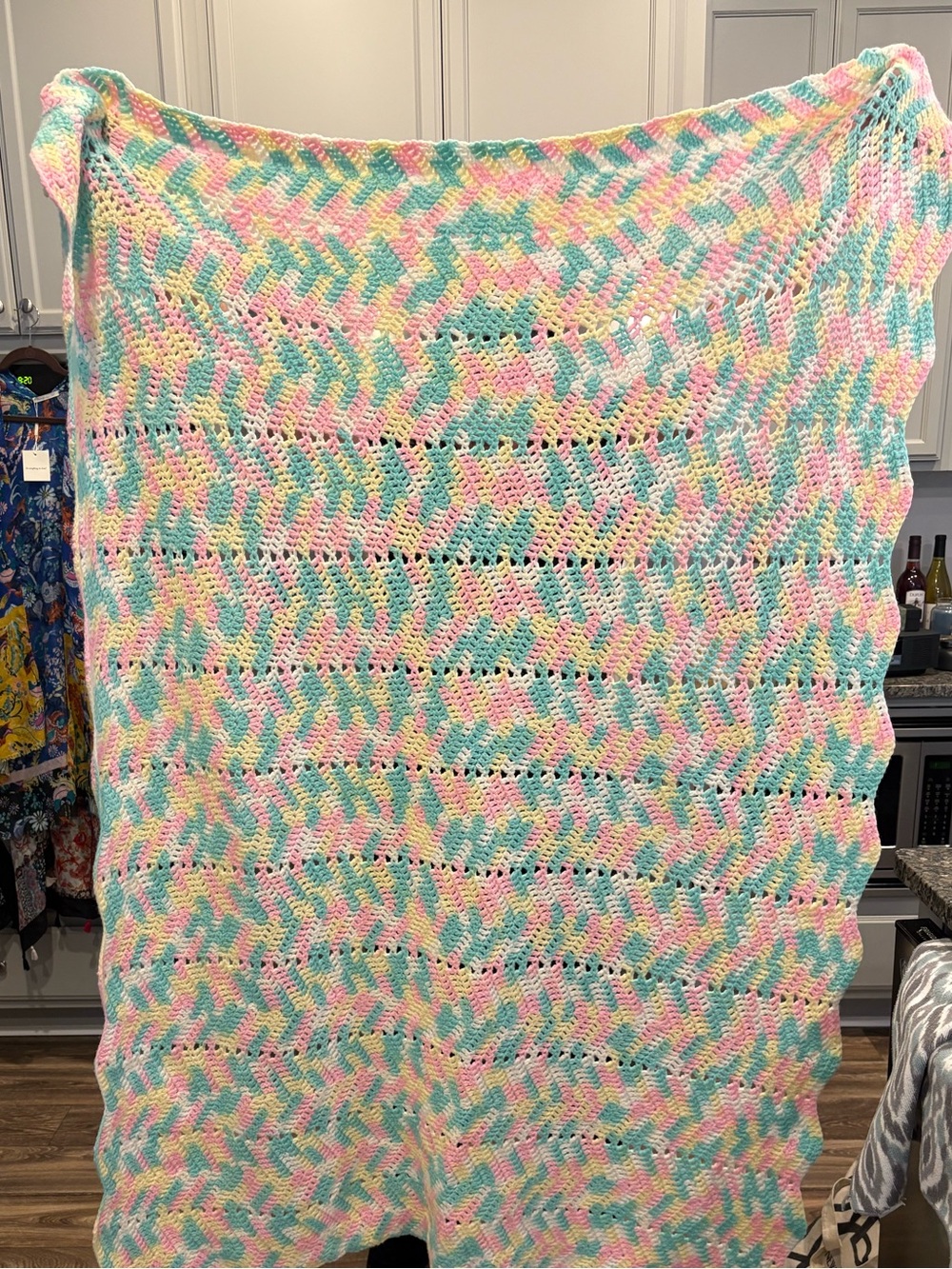 Pastel Multicolor Crochet Throw Blanket - Soft Acrylic - Picture 2 of 2